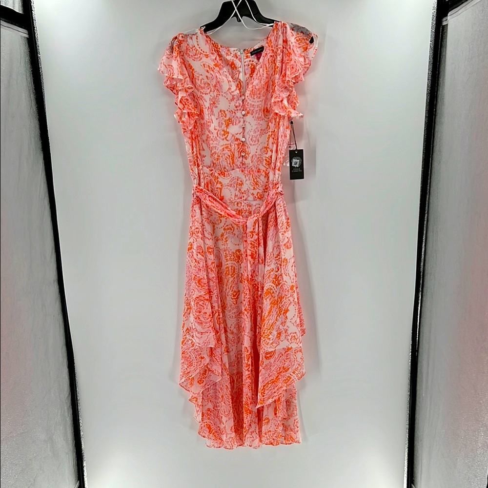 Elegant Pink and Orange Floral Dress